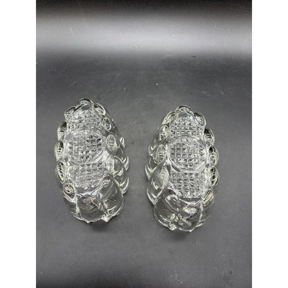 Vintage Clear Pressed Glass Scalloped Spoon & Fork Holder Dish Set of 2